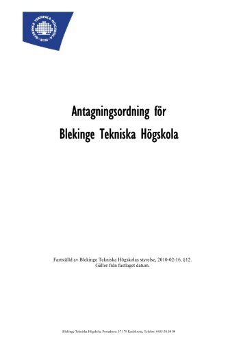 Antagningsordning för Blekinge Tekniska Högskola