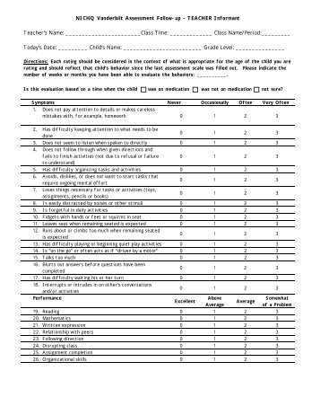 ADHD Assessment Follow-up Teacher - Memorial Medical Group