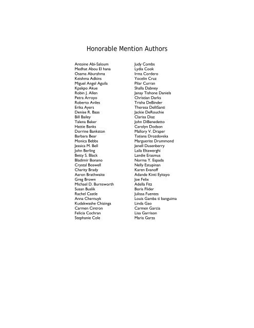 List of Honorable Mention Authors