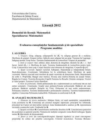 aici - Departamentul de Matematică - Universitatea din Craiova