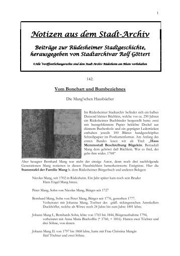 Notizen aus dem Stadt Notizen aus dem Stadt-Archiv - Rüdesheim