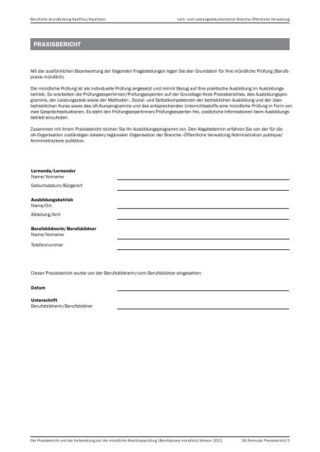 Formular Praxisbericht 2012 - Branche Ã¶ffentliche Verwaltung