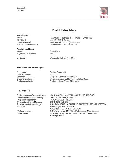 Profil Peter Marx - icon GmbH