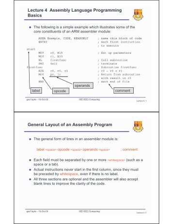 Lecture 4 Assembly Language Programming Basics General Layout ...