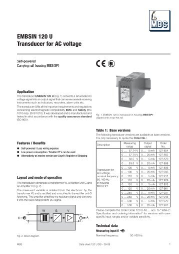 EMBSIN 120 U Transducer for AC voltage - Mbs-ag.com