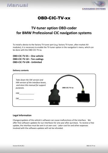 OBD-CIC-TV-xx TV-tuner option OBD-coder for BMW Professional ...