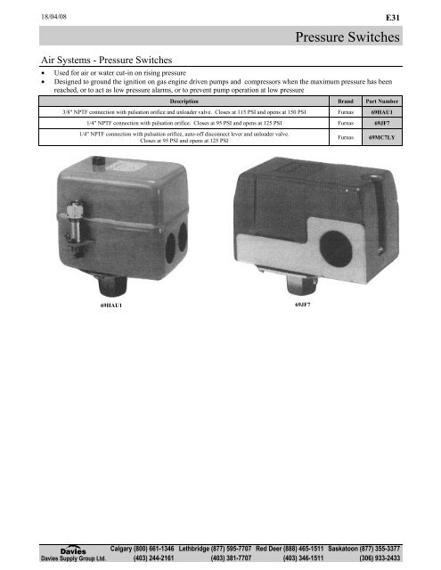 Pressure Switches - Davies Supply Group Ltd.