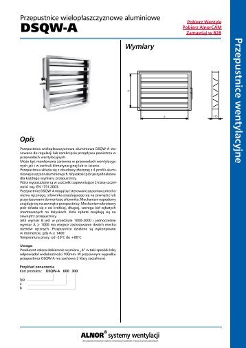 Przepustnica wielopÅaszczyznowa aluminiowa DSQW-A - Alnor