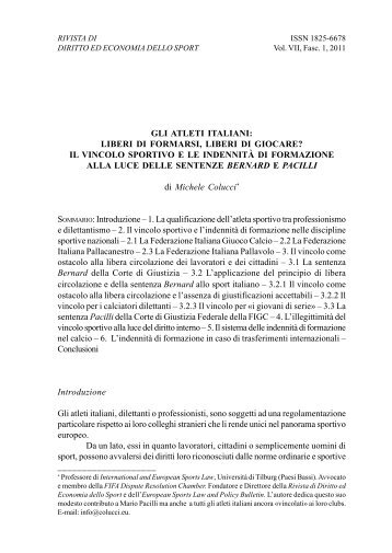 gli atleti italiani: liberi di formarsi, liberi di giocare? il vincolo ... - Rdes.it