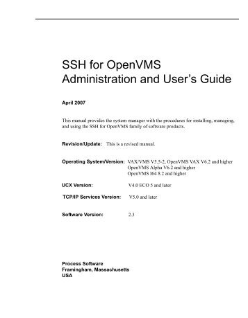 SSH for OpenVMS Administration and User's ... - Process Software