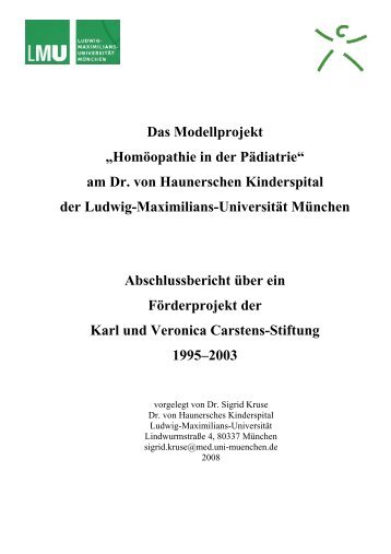Das Modellprojekt „Homöopathie in der Pädiatrie“ - Karl und ...