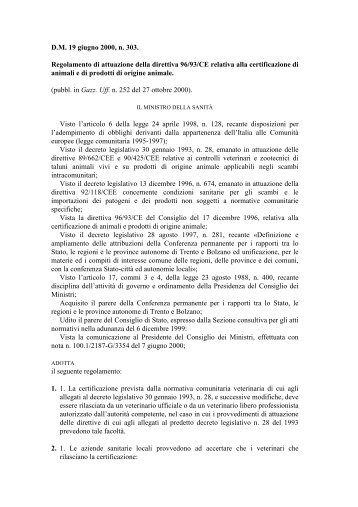 Regolamento di attuazione della direttiva 96/93/CE relativa ... - Ismea