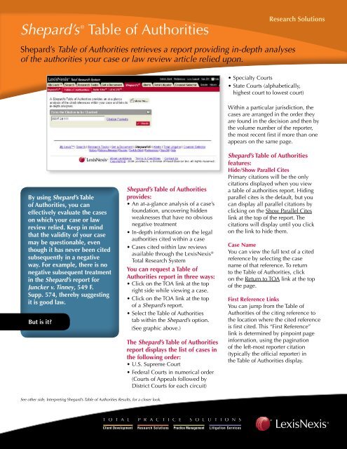 Shepard Sa Table Of Authorities Lexisnexis