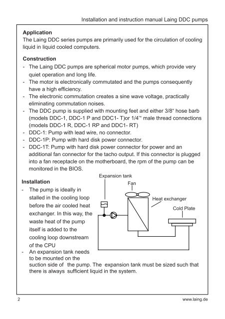 Installation and instruction manual for Laing DDC pumps