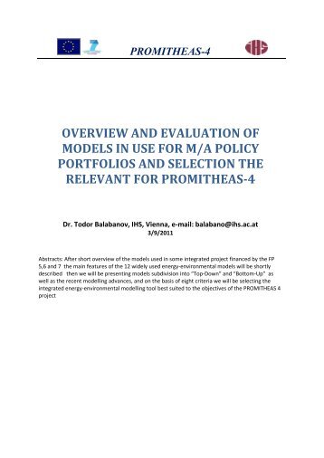 overview and evaluation of models in use for m/a policy portfolios ...