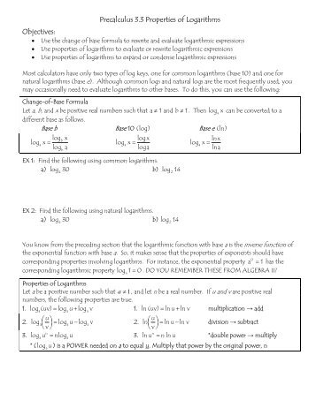 Precalculus 3.3 Properties of Logarithms Objectives: