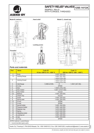 Technical brochure, Safety Valve Sempell Mini-S ... - Aseko Oy