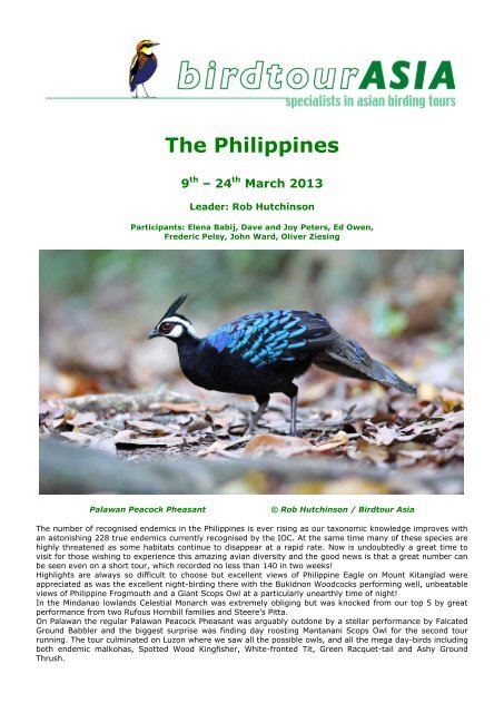 The Philippines - Birdtour Asia