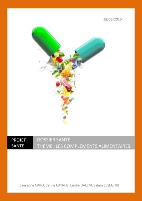 DOSSIER SANTE THEME : les complements alimentaires