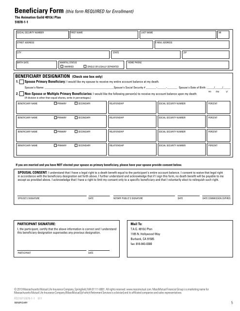 Beneficiary Form (this form REQUIRED for ... - Animation Guild