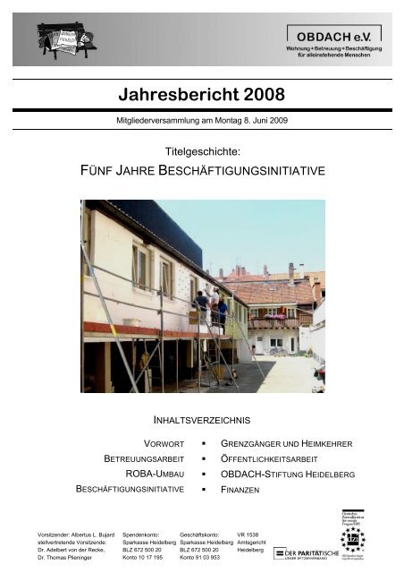 Jahresbericht 2008 - Obdach e.V.