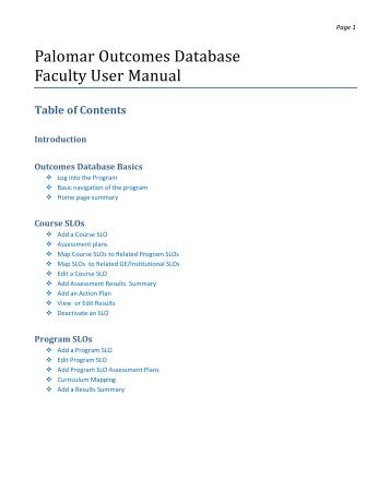 Palomar Outcomes Database Faculty User Manual - Palomar College