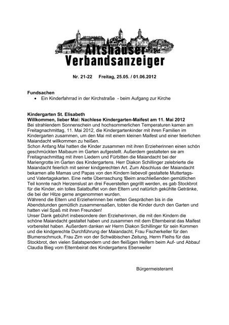 Verbandsanzeiger Teilbereich Ebenweiler Nr. 21-22-2012
