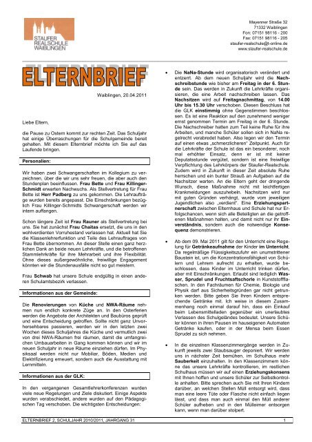 Elternbrief 3 2010/11 - Staufer Realschule