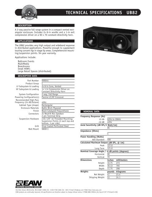 TECHNICAL SPECIFICATIONS UB82 - EAW