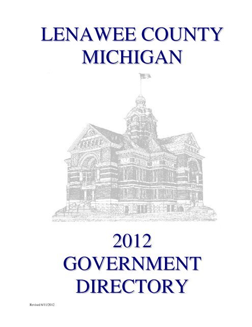 LENAWEE COUNTY MICHIGAN 2012 GOVERNMENT DIRECTORY