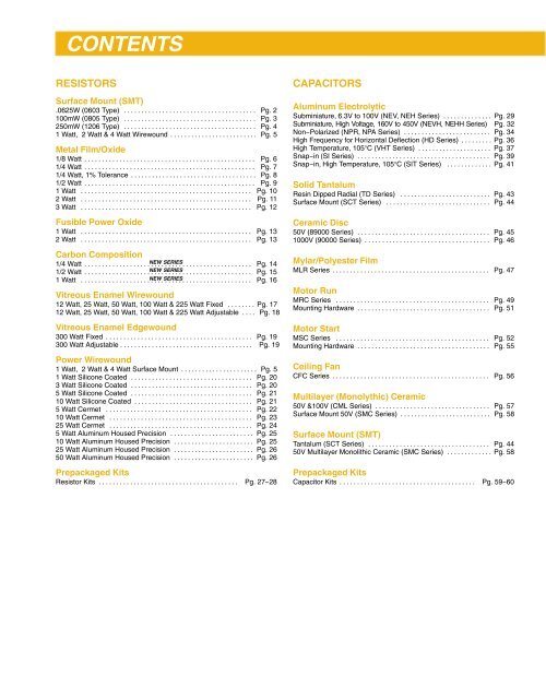 CONTENTS RESISTORS Surface Mount (SMT) - NTE Electronics