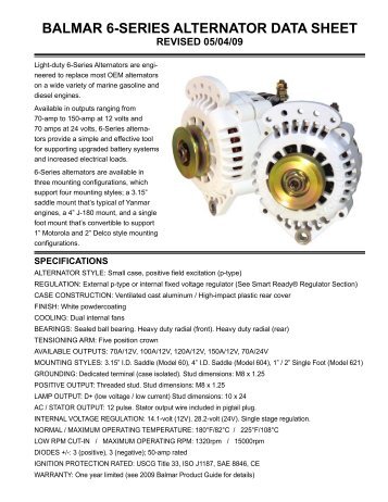 BALMAR 6-SERIES ALTERNATOR DATA SHEET