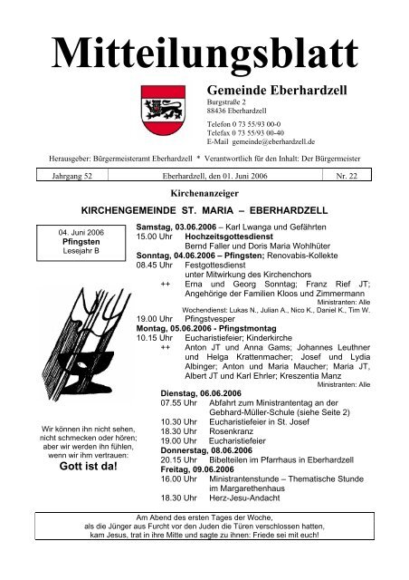 Mitteilungen an unsere Seelsorgeeinheit - Eberhardzell