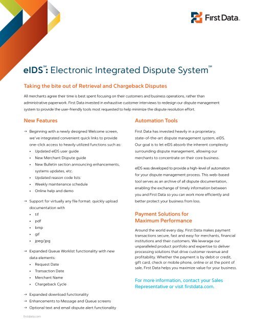 eIDSSM: Electronic Integrated Dispute SystemSM - First Data