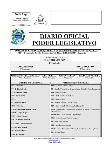 DIÃRIO OFICIAL PODER LEGISLATIVO - AssemblÃ©ia Legislativa do ...