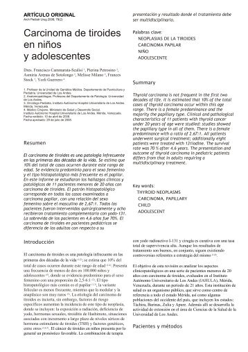 Carcinoma de tiroides en niÃ±os y adolescentes - SciELO