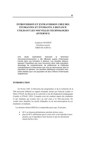 introversion et extraversion chez des étudiantes et étudiants à ...