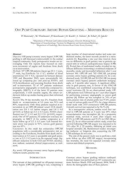 off pump coronary artery bypass grafting â midterm ... - ResearchGate
