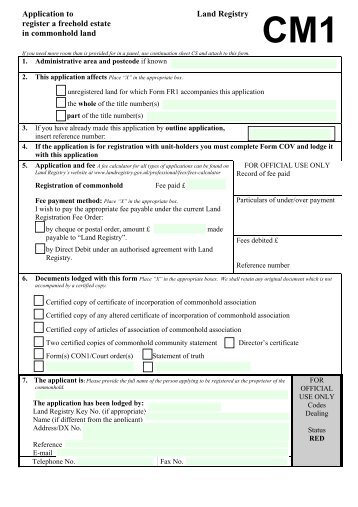 Form CM1 - Land Registry