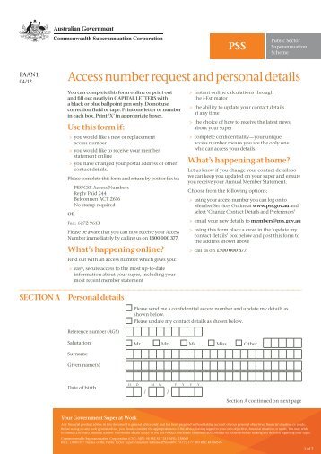 Access number request and personal details - PSS