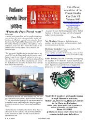 “From the Prez (Press) room” - Classic Holden Car Club NT Inc.