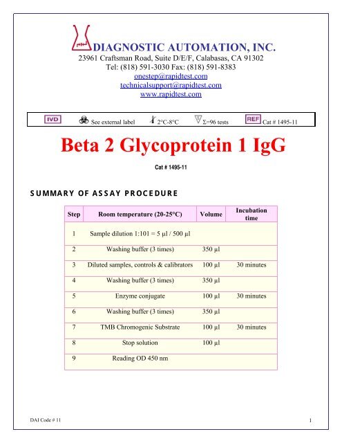 Beta 2 Glycoprotein 1 IgG - ELISA kits - Rapid tests