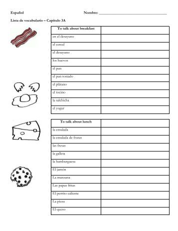 Lista de vocabulario â CapÃ­tulo 3A To talk about breakfast en el des