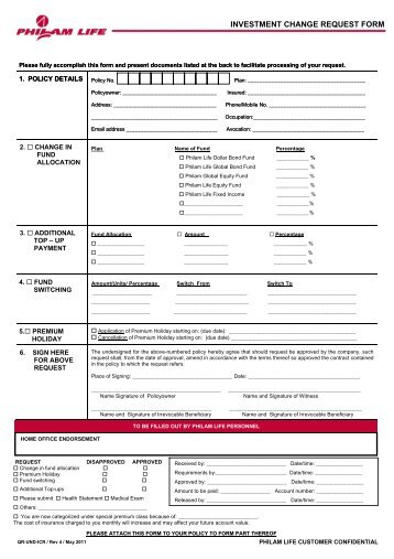 Investment Change Request Form - Philam Life