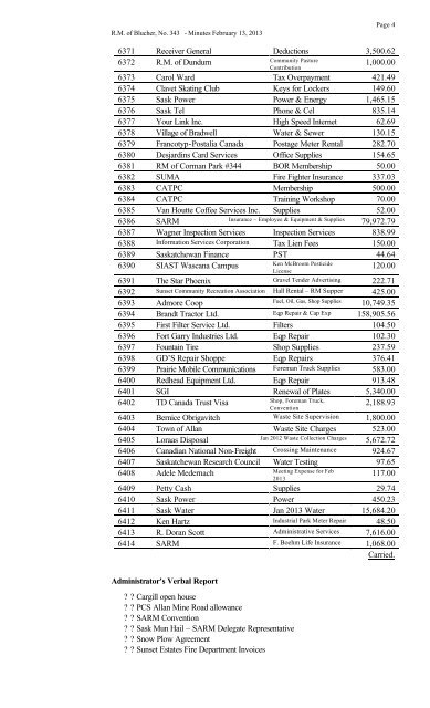 February 13, 2013 Minutes - the Rural Municipality of Blucher, # 343