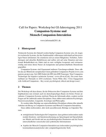 Call for Papers: Workshop bei GI-Jahrestagung 2011 Companion ...