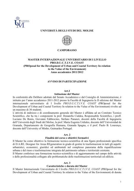 Avviso di partecipazione - UniversitÃ  degli Studi del Molise