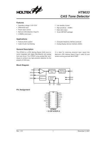 HT9033 -- CAS Tone Decoder