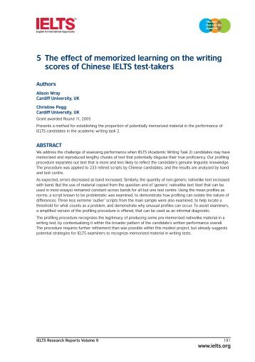 The effect of memorised learning on the Writing scores of ... - ielts