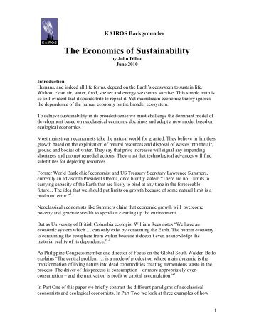 The Economics of Sustainability - KAIROS Canada